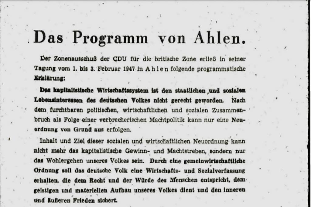 CDU-Sozialismus? - Faksimilie vom Deckblatt des "Ahlener Programms" der CDU von 1947 | Quelle: Konrad-Adenauer-Stiftung